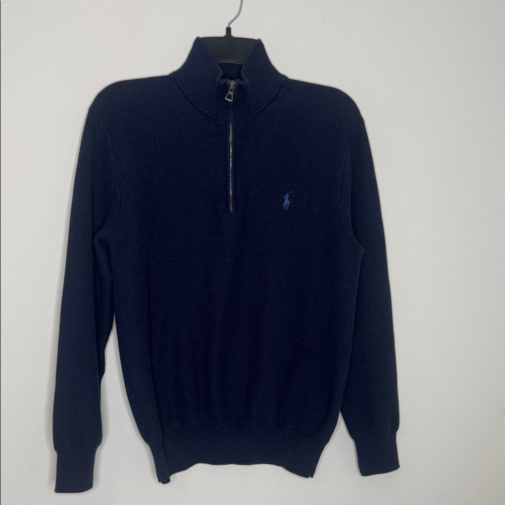 Ralph Lauren Navy Blue 1/4 Zip Waffle Knit Nautical Preppy Cotton Pull Over M